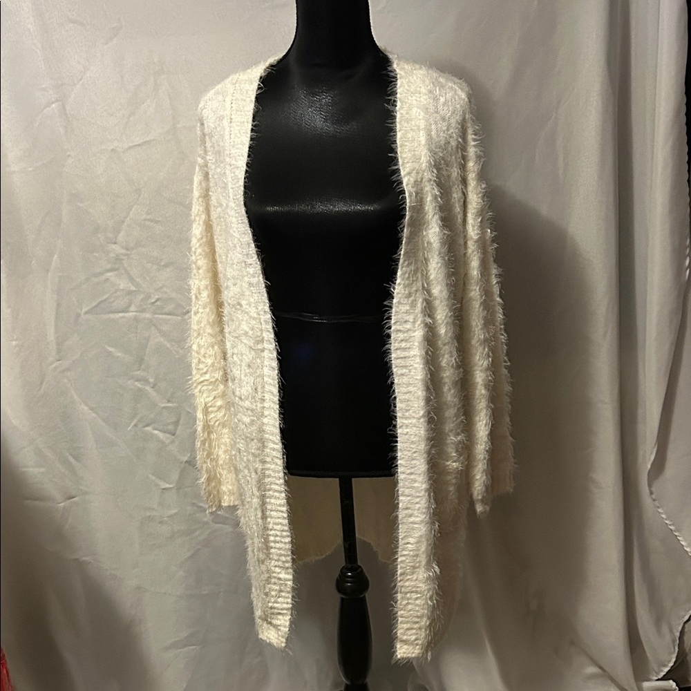 Love Tree Cream Fuzzy Open-Front Cardigan
